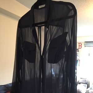 Equipment Navy Blue Signature Long Sleeve Blouse